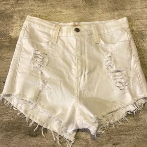 White high rise distressed shorts